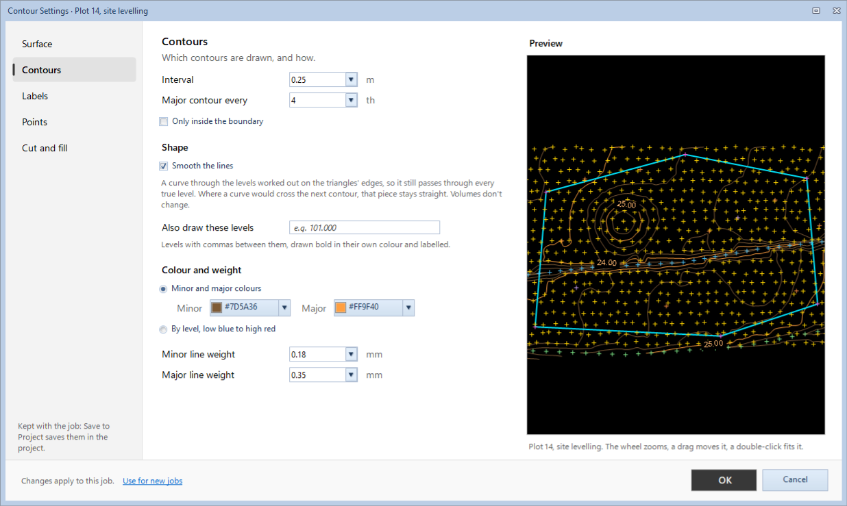 Contour Settings, Contours page