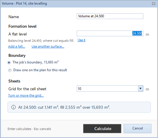 The Volume dialog at 24.500