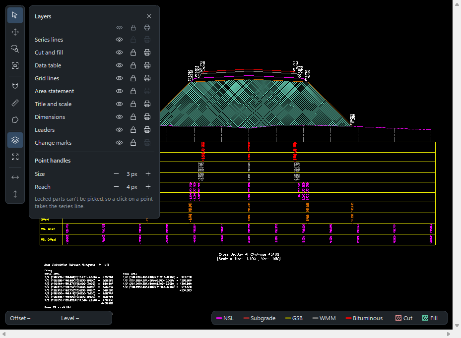 The drawing's toolbar with the Layers card open