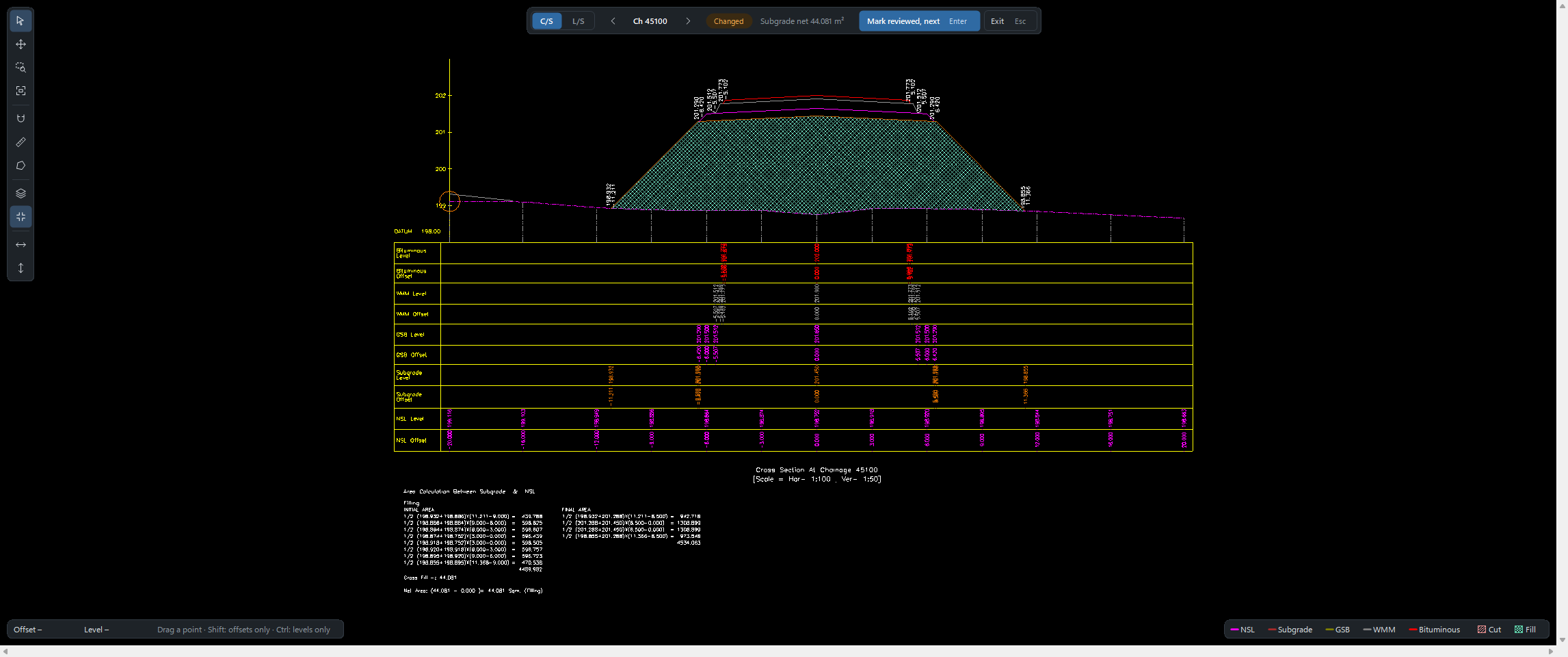 Full screen, with the bar floating over the drawing