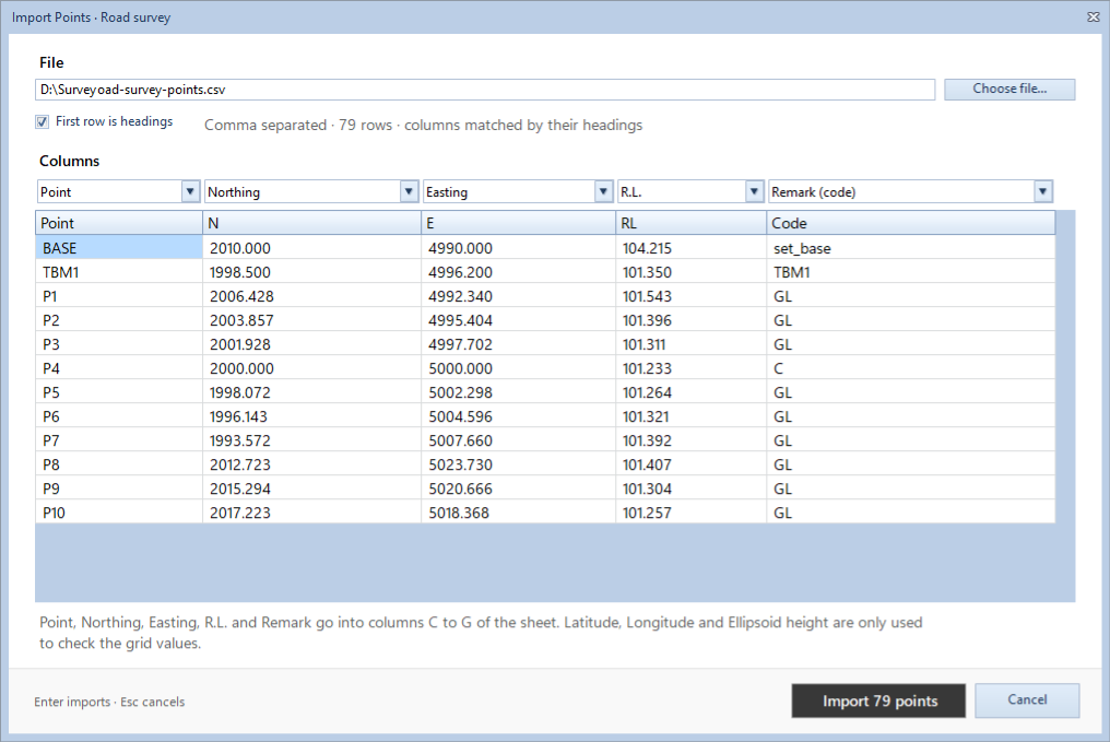 Import Points with the columns matched