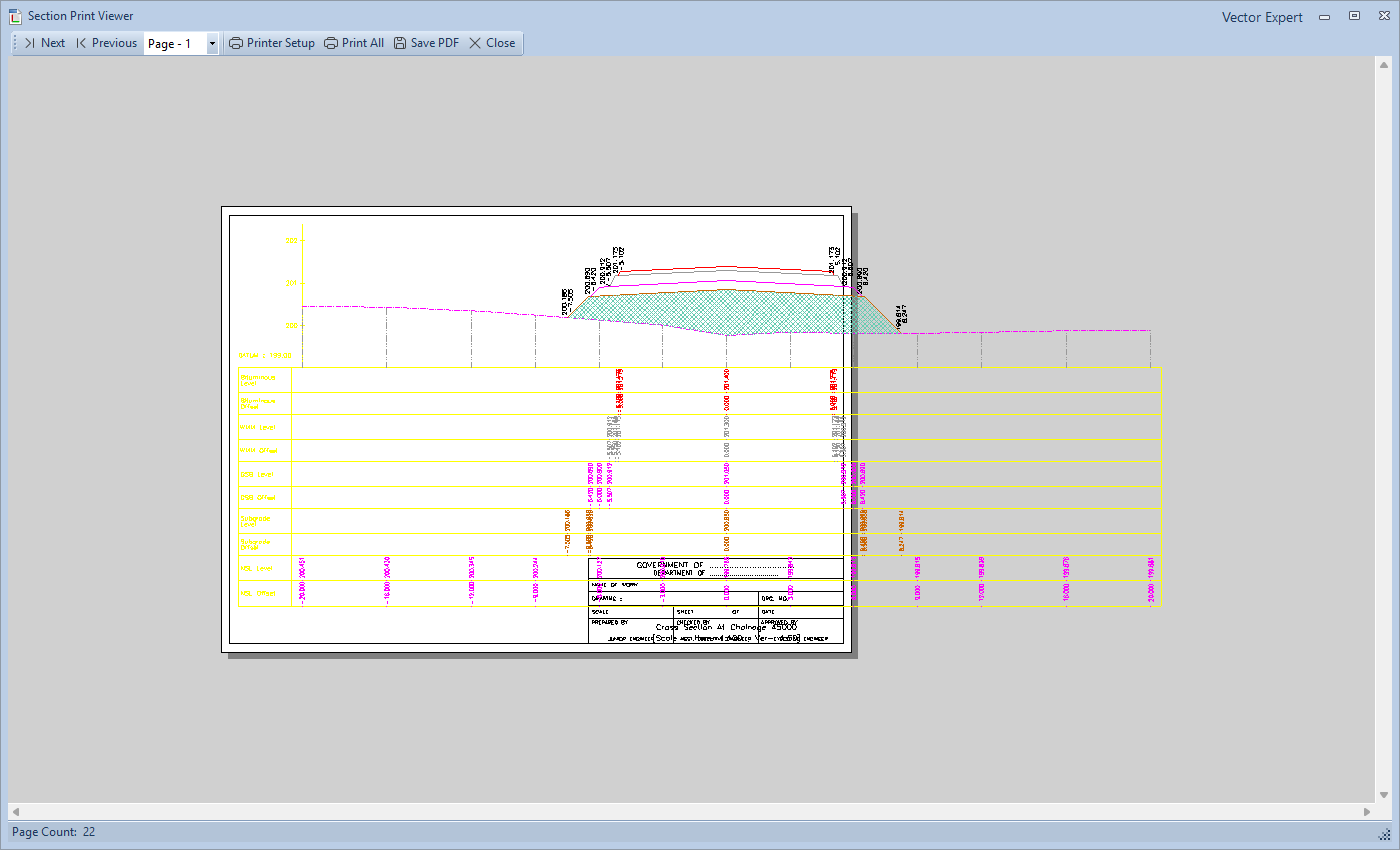 The Section Print Viewer with the highway's sheets
