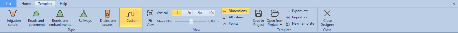 The Template group on the Template tab